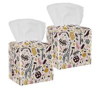 2PCS Square Tissue Box Cover, Cute Flamingo Monkey Snake Giraffe Cat Forest Pattern Leather Tissue Case Facial Paper Organizer Dispenser for Vanity Toilet Tank Dresser Night Stand Table Countertop