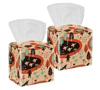 2PCS Square Tissue Box Cover, Cute Fox Bird Tree Floral Leather Tissue Case Facial Paper Organizer Dispenser for Vanity Toilet Tank Dresser Night Stand Table Countertop Office Car