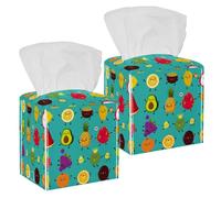 2PCS Square Tissue Box Cover, Cute Fruit Avocado Mango Pineapple Pattern Leather Tissue Case Facial Paper Organizer Dispenser for Vanity Toilet Tank Dresser Night Stand Table Countertop Office Car