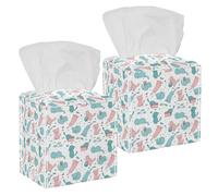 2PCS Square Tissue Box Cover, Cute Kittens Blue Pink Cats Pattern Leather Tissue Case Facial Paper Organizer Dispenser for Vanity Dresser Night Stand Table Countertop Office Car