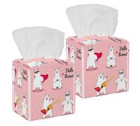2PCS Square Tissue Box Cover, Cute Lama Leather Tissue Case Facial Paper Organizer Dispenser for Vanity Toilet Tank Dresser Night Stand Table Countertop Office Car