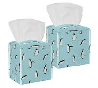 2PCS Square Tissue Box Cover, Cute Penguin Birds Ice Pattern Leather Tissue Case Facial Paper Organizer Dispenser for Vanity Toilet Tank Dresser Night Stand Table Countertop Office Car