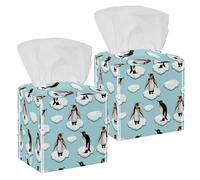2PCS Square Tissue Box Cover, Cute Penguin Ice Pattern Leather Tissue Case Facial Paper Organizer Dispenser for Vanity Toilet Tank Dresser Night Stand Table Countertop Office Car