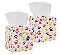 2PCS Square Tissue Box Cover, Cute Pet Cat or Dog Paw Colorful Patterns Leather Tissue Case Facial Paper Organizer Dispenser for Vanity Toilet Tank Dresser Night Stand Table Countertop Office Car