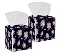 2PCS Square Tissue Box Cover, Cute Rainbow Mermaids Leather Tissue Case Facial Paper Organizer Dispenser for Vanity Toilet Tank Dresser Night Stand Table Countertop Office Car
