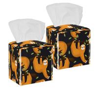2PCS Square Tissue Box Cover, Cute Sloth Animals Pattern Leather Tissue Case Facial Paper Organizer Dispenser for Vanity Toilet Tank Dresser Night Stand Table Countertop Office Car