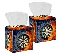 2PCS Square Tissue Box Cover, Darts Fire and Ice Leather Tissue Case Facial Paper Organizer Dispenser for Vanity Toilet Tank Dresser Night Stand Table Countertop Office Car