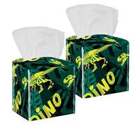 2PCS Square Tissue Box Cover, Dinosaur Tyrannosaurus Bones Footprints Pattern Leather Tissue Case Facial Paper Organizer Dispenser for Vanity Toilet Tank Dresser Night Stand Table Countertop Office