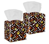 2PCS Square Tissue Box Cover, Dog Paw Bone Print Leather Tissue Case Facial Paper Organizer Dispenser for Vanity Toilet Tank Dresser Night Stand Table Countertop Office Car