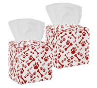 2PCS Square Tissue Box Cover, Dog Paw Print and Bone Leather Tissue Case Facial Paper Organizer Dispenser for Vanity Toilet Tank Dresser Night Stand Table Countertop Office Car