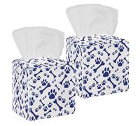 2PCS Square Tissue Box Cover, Dog Paw Print and Bone Leather Tissue Case Facial Paper Organizer Dispenser for Vanity Toilet Tank Dresser Night Stand Table Countertop Office Car