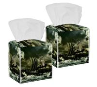 2PCS Square Tissue Box Cover, Dragon Boat Suffering Storm Leather Tissue Case Facial Paper Organizer Dispenser for Vanity Toilet Tank Dresser Night Stand Table Countertop Office Car