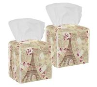 2PCS Square Tissue Box Cover, Eiffel Tour Leather Tissue Case Facial Paper Organizer Dispenser for Vanity Toilet Tank Dresser Night Stand Table Countertop Office Car