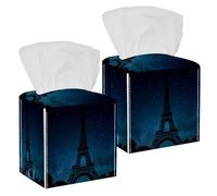 2PCS Square Tissue Box Cover, Eiffel Tower Monument Paris France Leather Tissue Case Facial Paper Organizer Dispenser for Vanity Toilet Tank Dresser Night Stand Table Countertop Office Car