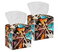 2PCS Square Tissue Box Cover, Electric Guitars Background Leather Tissue Case Facial Paper Organizer Dispenser for Vanity Toilet Tank Dresser Night Stand Table Countertop Office Car