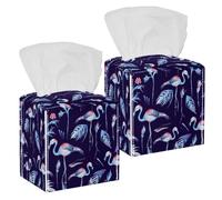 2PCS Square Tissue Box Cover, Exotic Palm Tree Flowers Flamingo Birds Pattern Leather Tissue Case Facial Paper Organizer Dispenser for Vanity Toilet Tank Dresser Night Stand Table Countertop Office