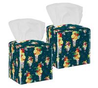 2PCS Square Tissue Box Cover, Fantastic Summer Cocktails Pattern Leather Tissue Case Facial Paper Organizer Dispenser for Vanity Dresser Night Stand Table Countertop Office Car