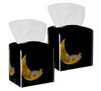 2PCS Square Tissue Box Cover, Fantasy Leopard on The Moon Leather Tissue Case Facial Paper Organizer Dispenser for Vanity Toilet Tank Dresser Night Stand Table Countertop Office Car