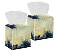 2PCS Square Tissue Box Cover, Fantasy Mole Leather Tissue Case Facial Paper Organizer Dispenser for Vanity Toilet Tank Dresser Night Stand Table Countertop Office Car