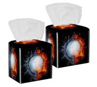 2PCS Square Tissue Box Cover, Fire Ice Golf Sport Leather Tissue Case Facial Paper Organizer Dispenser for Vanity Toilet Tank Dresser Night Stand Table Countertop Office Car