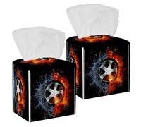 2PCS Square Tissue Box Cover, Fire Ice Wheel Cool Leather Tissue Case Facial Paper Organizer Dispenser for Vanity Toilet Tank Dresser Night Stand Table Countertop Office Car