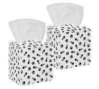 2PCS Square Tissue Box Cover, Fish Fishbone and Animal Cat Paw Pattern Leather Tissue Case Facial Paper Organizer Dispenser for Vanity Toilet Tank Dresser Night Stand Table Countertop Office Car