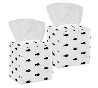 2PCS Square Tissue Box Cover, Fish Ocean Sea Dolphin Shark Whale Leather Tissue Case Facial Paper Organizer Dispenser for Vanity Toilet Tank Dresser Night Stand Table Countertop Office Car