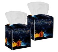 2PCS Square Tissue Box Cover, Fist Fire Water Fight Leather Tissue Case Facial Paper Organizer Dispenser for Vanity Toilet Tank Dresser Night Stand Table Countertop Office Car