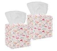 2PCS Square Tissue Box Cover, Flamingo Bird Palm Tree Pattern Leather Tissue Case Facial Paper Organizer Dispenser for Vanity Toilet Tank Dresser Night Stand Table Countertop Office Car