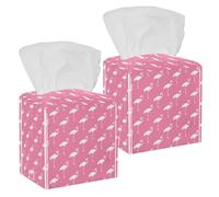 2PCS Square Tissue Box Cover, Flamingo Birds Pattern Leather Tissue Case Facial Paper Organizer Dispenser for Vanity Toilet Tank Dresser Night Stand Table Countertop Office Car