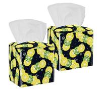 2PCS Square Tissue Box Cover, Fruity Lemon Lime Ice Cubes Mint Leaves Pattern Leather Tissue Case Facial Paper Organizer Dispenser for Vanity Toilet Tank Dresser Night Stand Table Countertop Office