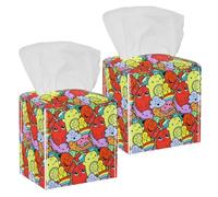 2PCS Square Tissue Box Cover, Funny Doodle Monsters Pattern Leather Tissue Case Facial Paper Organizer Dispenser for Vanity Toilet Tank Dresser Night Stand Table Countertop Office Car