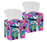 2PCS Square Tissue Box Cover, Funny Giraffe with a Donut Leather Tissue Case Facial Paper Organizer Dispenser for Vanity Toilet Tank Dresser Night Stand Table Countertop Office Car