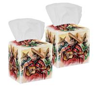 2PCS Square Tissue Box Cover, Funny Mexican Monkeys Dress Playing Guitar Leather Tissue Case Facial Paper Organizer Dispenser for Vanity Toilet Tank Dresser Night Stand Table Countertop Office Car