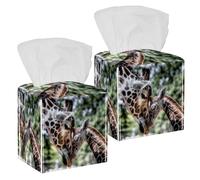 2PCS Square Tissue Box Cover, Giraffe Animal Leather Tissue Case Facial Paper Organizer Dispenser for Vanity Toilet Tank Dresser Night Stand Table Countertop Office Car