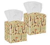 2PCS Square Tissue Box Cover, Giraffe Cute Animals Pattern Leather Tissue Case Facial Paper Organizer Dispenser for Vanity Toilet Tank Dresser Night Stand Table Countertop Office Car