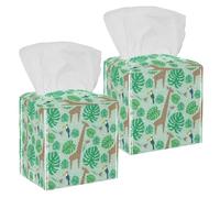 2PCS Square Tissue Box Cover, Giraffe Green Leather Tissue Case Facial Paper Organizer Dispenser for Vanity Toilet Tank Dresser Night Stand Table Countertop Office Car