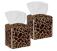 2PCS Square Tissue Box Cover, Giraffe Skin Leather Tissue Case Facial Paper Organizer Dispenser for Vanity Dresser Night Stand Table Countertop Office Car