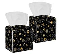 2PCS Square Tissue Box Cover, Gold Dog Paw Footprint and Star Pattern Leather Tissue Case Facial Paper Organizer Dispenser for Vanity Toilet Tank Dresser Night Stand Table Countertop Office Car
