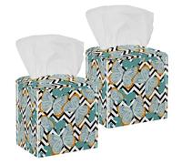 2PCS Square Tissue Box Cover, Gray Blue Butterflies Orange Edged Wings Geometry Pattern Leather Tissue Case Facial Paper Organizer Dispenser for Vanity Dresser Night Stand Table Countertop