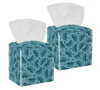 2PCS Square Tissue Box Cover, Green Argentine Tango Bandoneons Scattered Pattern Leather Tissue Case Facial Paper Organizer Dispenser for Vanity Toilet Tank Dresser Night Stand Table Countertop