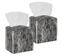 2PCS Square Tissue Box Cover, Grey Marble Texture Background Leather Tissue Case Facial Paper Organizer Dispenser for Vanity Toilet Tank Dresser Night Stand Table Countertop Office Car