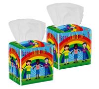 2PCS Square Tissue Box Cover, Happy Children Day Rainbow Leather Tissue Case Facial Paper Organizer Dispenser for Vanity Toilet Tank Dresser Night Stand Table Countertop Office Car