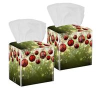 2PCS Square Tissue Box Cover, Happy Christmas Jingling Bell Leather Tissue Case Facial Paper Organizer Dispenser for Vanity Dresser Night Stand Table Countertop Office Car