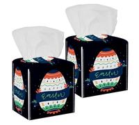 2PCS Square Tissue Box Cover, Happy Easte Day Leather Tissue Case Facial Paper Organizer Dispenser for Vanity Toilet Tank Dresser Night Stand Table Countertop Office Car