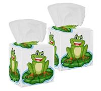 2PCS Square Tissue Box Cover, Happy Frog Leather Tissue Case Facial Paper Organizer Dispenser for Vanity Toilet Tank Dresser Night Stand Table Countertop Office Car