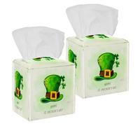 2PCS Square Tissue Box Cover, Happy Saint Patricks Watercolor Hat Leather Tissue Case Facial Paper Organizer Dispenser for Vanity Toilet Tank Dresser Night Stand Table Countertop Office Car