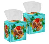 2PCS Square Tissue Box Cover, Hawaiian Aloha Leather Tissue Case Facial Paper Organizer Dispenser for Vanity Dresser Night Stand Table Office