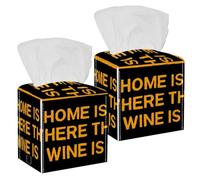 2PCS Square Tissue Box Cover, Home is Where The Wine is Leather Tissue Case Facial Paper Organizer Dispenser for Vanity Dresser Night Stand Table Countertop Office Car