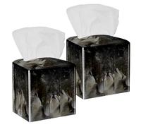 2PCS Square Tissue Box Cover, Howl at The Moon Threesome Fun Leather Tissue Case Facial Paper Organizer Dispenser for Vanity Toilet Tank Dresser Night Stand Table Countertop Office Car